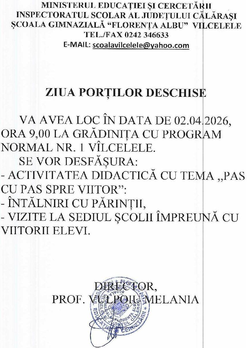Ziua portilor deschise 02 aprilie 2026